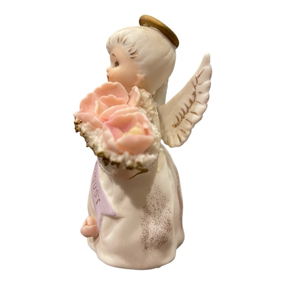 Lefton August Birthday Angel w/Roses & Purple Sash Bisque Finish #3332 Japan - Picture 6 of 14